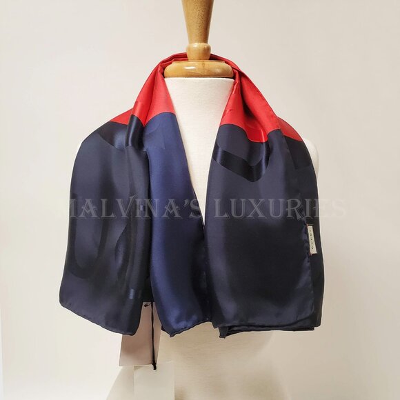 GUCCI SCARF BLUE RED WEB GG LOGO PRINT JACQUARD SILK TWILL FOULARD 35" - Picture 11 of 16